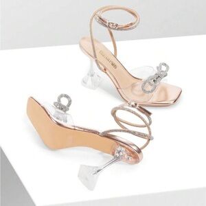 Silver Heeled Sandals with Transparent Straps